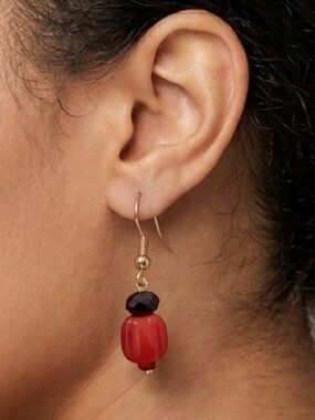Ruby And Garnet Handcrafted Glass Lampwork Bead Earrings With Purple Bead